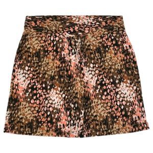 Attention Brown White Abstract Circle Shapes Ribbed Waist Skirt